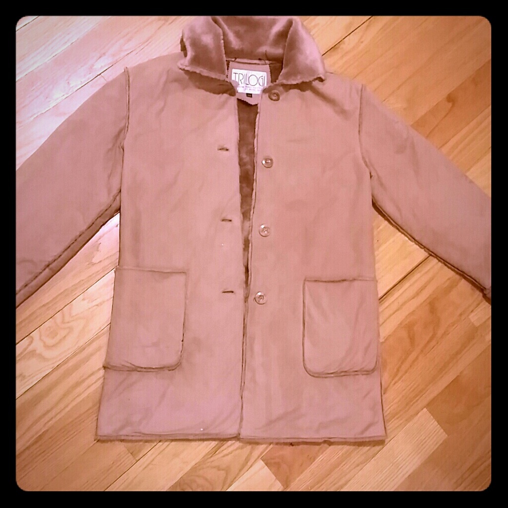 Designer Boho Tan suede and fleece jacket